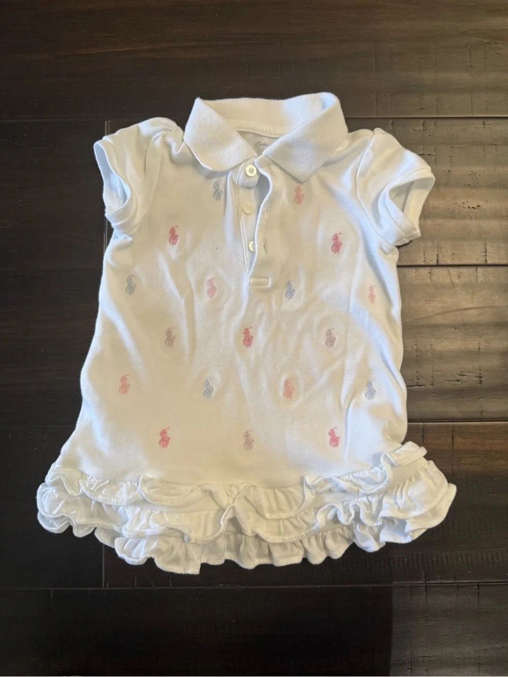 Ralph Lauren White Polo Dress with Pink & Blue Pony Motifs